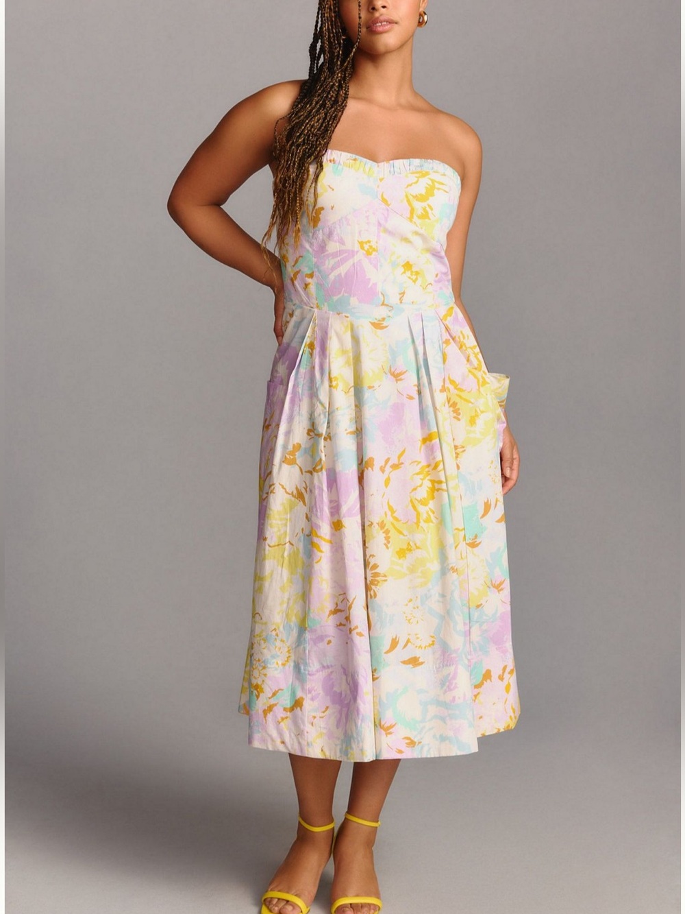 Anthropologie Maeve Small Sweetheart Floral A Line Pastel Colorful Midi Dress